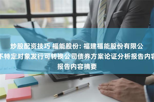 炒股配资技巧 福能股份: 福建福能股份有限公司向不特定对象发行可转换公司债券方案论证分析报告内容摘要