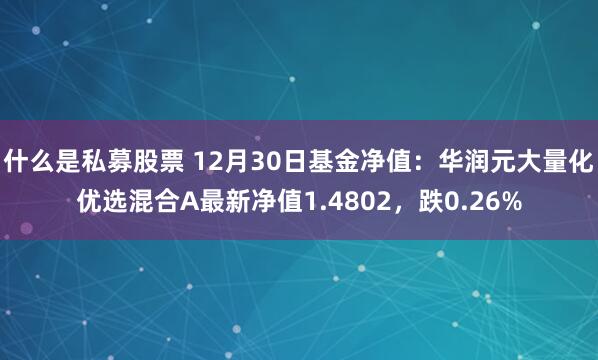 什么是私募股票 12月30日基金净值：华润元大量化优选混合A最新净值1.4802，跌0.26%